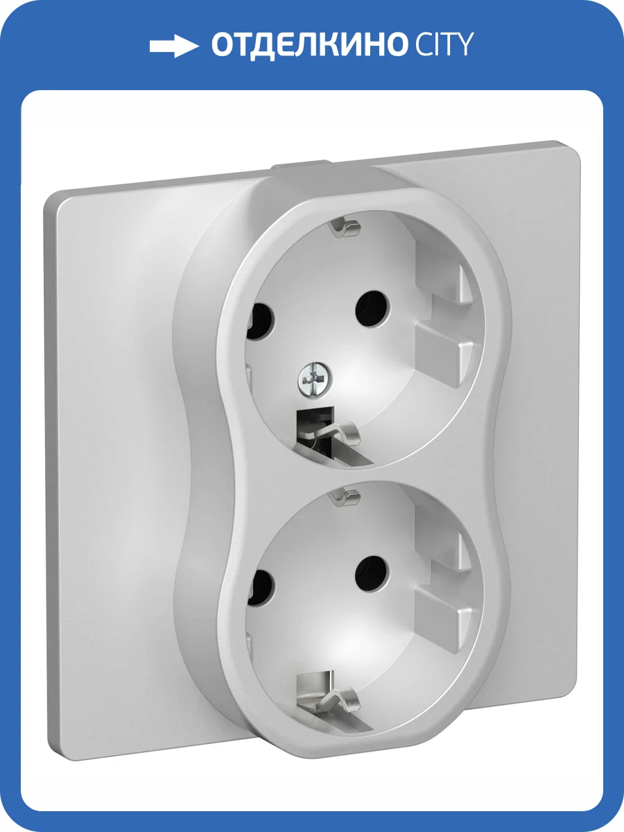 Розетка 2-местная с заземлением IEK Flite FI-R21C-16-1-K47 алюминий фото 2