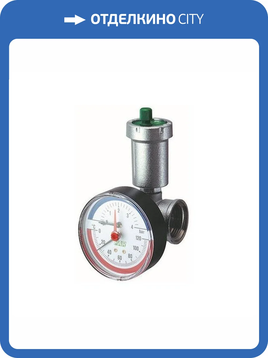 Хромированный узел FAR 1 с воздухоотводчиком, термоманометром и заглушкой фото 2