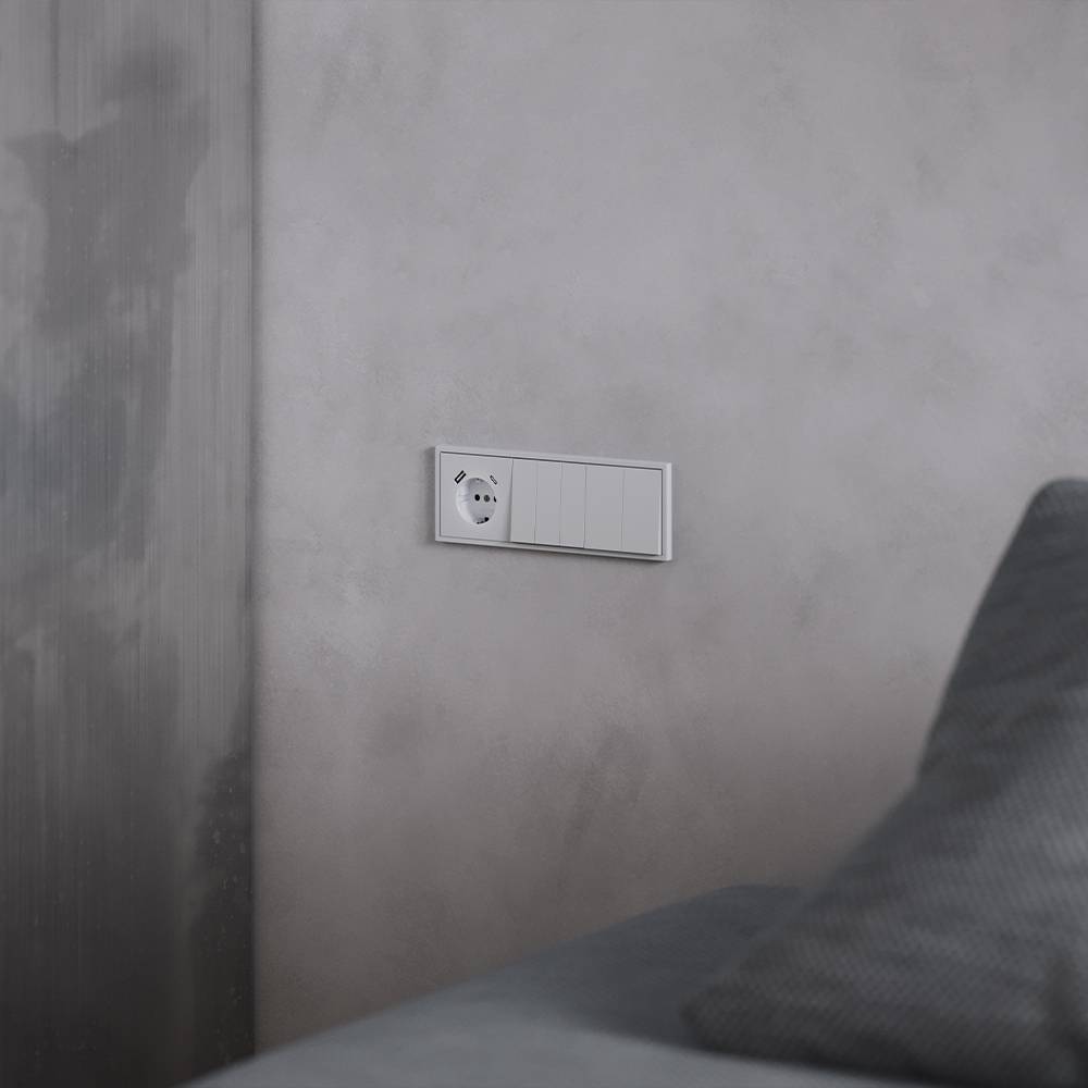 Лицевая панель для розетки с заземлением, шторками и USB Type A+C Voltum S70 VLS001016 серый фото 6