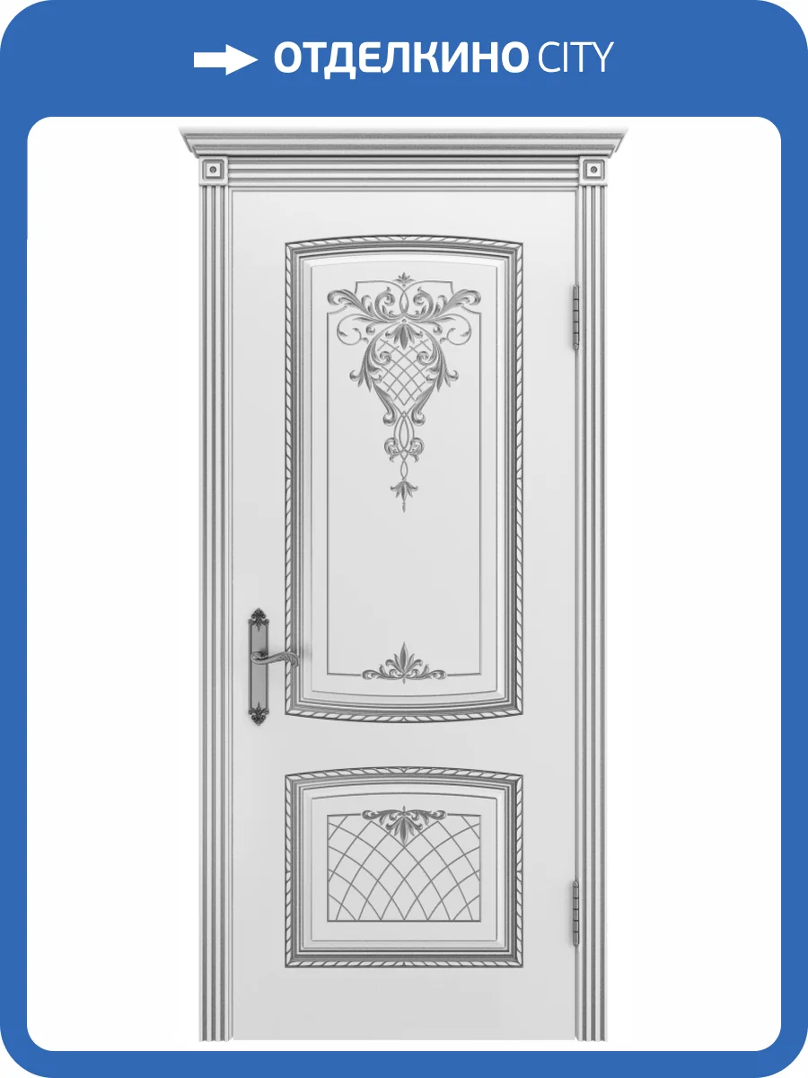 Межкомнатная дверь эмаль Шейл Дорс Симфония 2 В3, глухая, белый, патина серебро 600x1900 фото 2