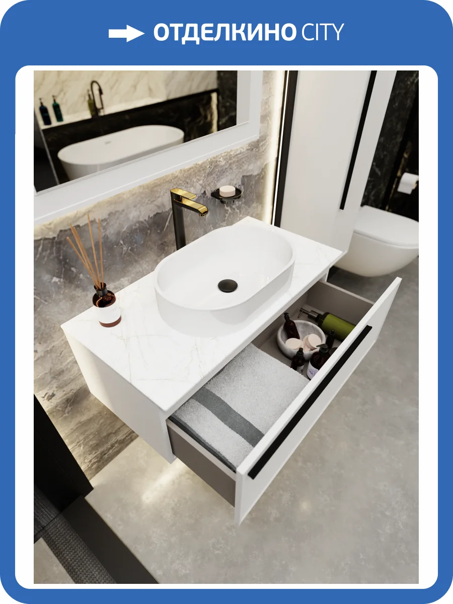 Тумба с раковиной La Fenice Elba Bianco NFNC-01-ELB-B-80-3-M-GG белая матовая, 80 см фото 8