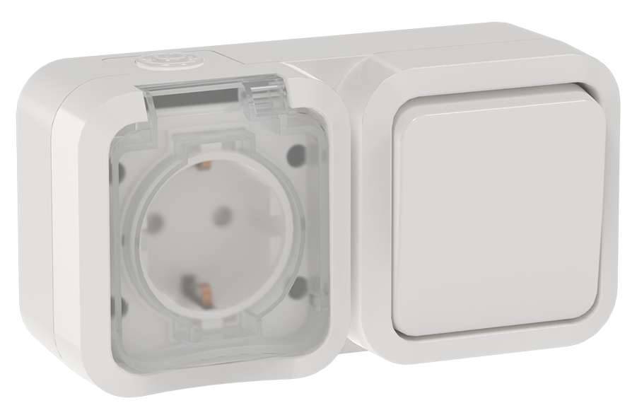 Розетка+Выключатель 1-клавишный IEK Tors TS-G10-6-55-V-K01 белый