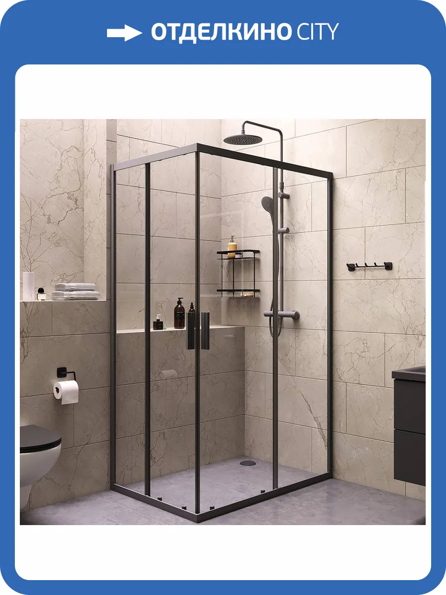 Душевой уголок Am.Pm Gem S WK93ER с душевой системой и аксессуарами, профиль черный матовый, 120x80 см фото 8