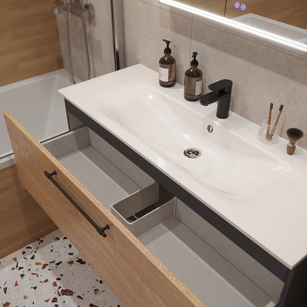 Тумба с раковиной Terminus Venta VEN101201300001O шпон, дуб, 120x38 фото 2