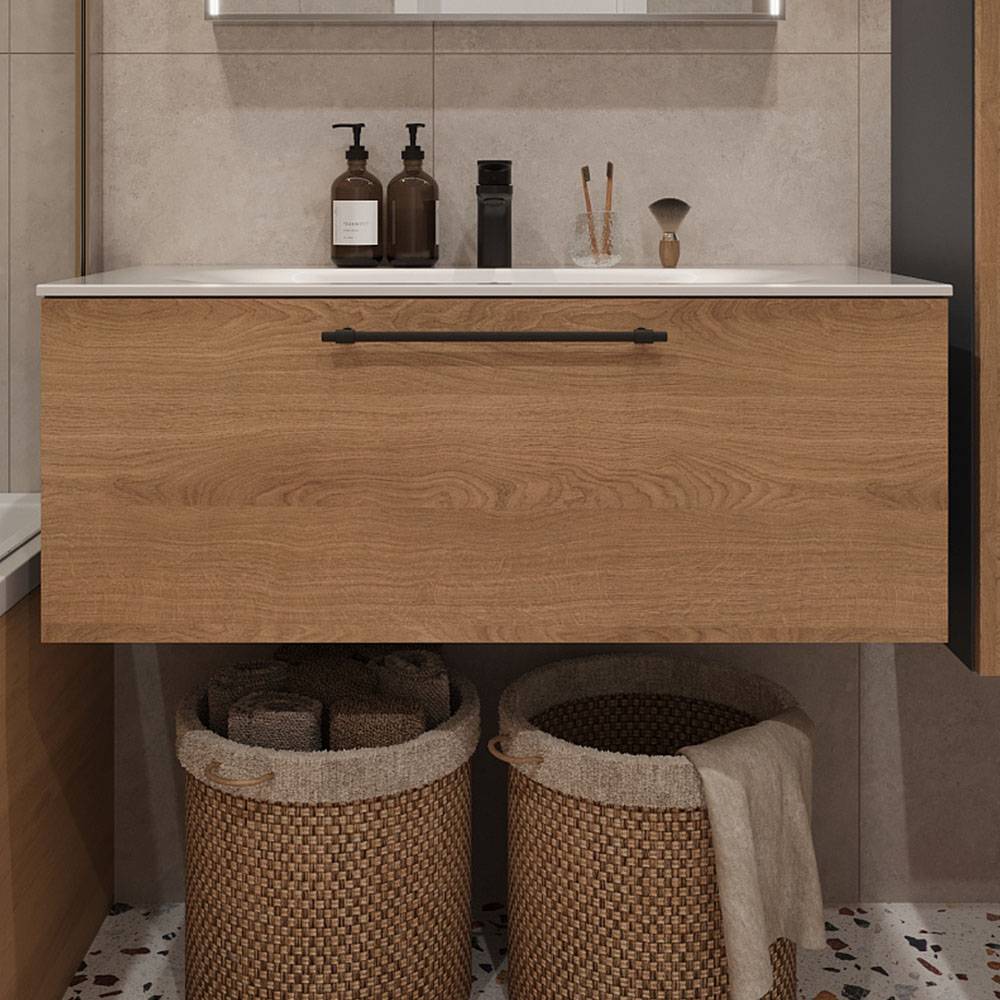 Тумба с раковиной Terminus Venta VEN101001300001O шпон, дуб, 100x38