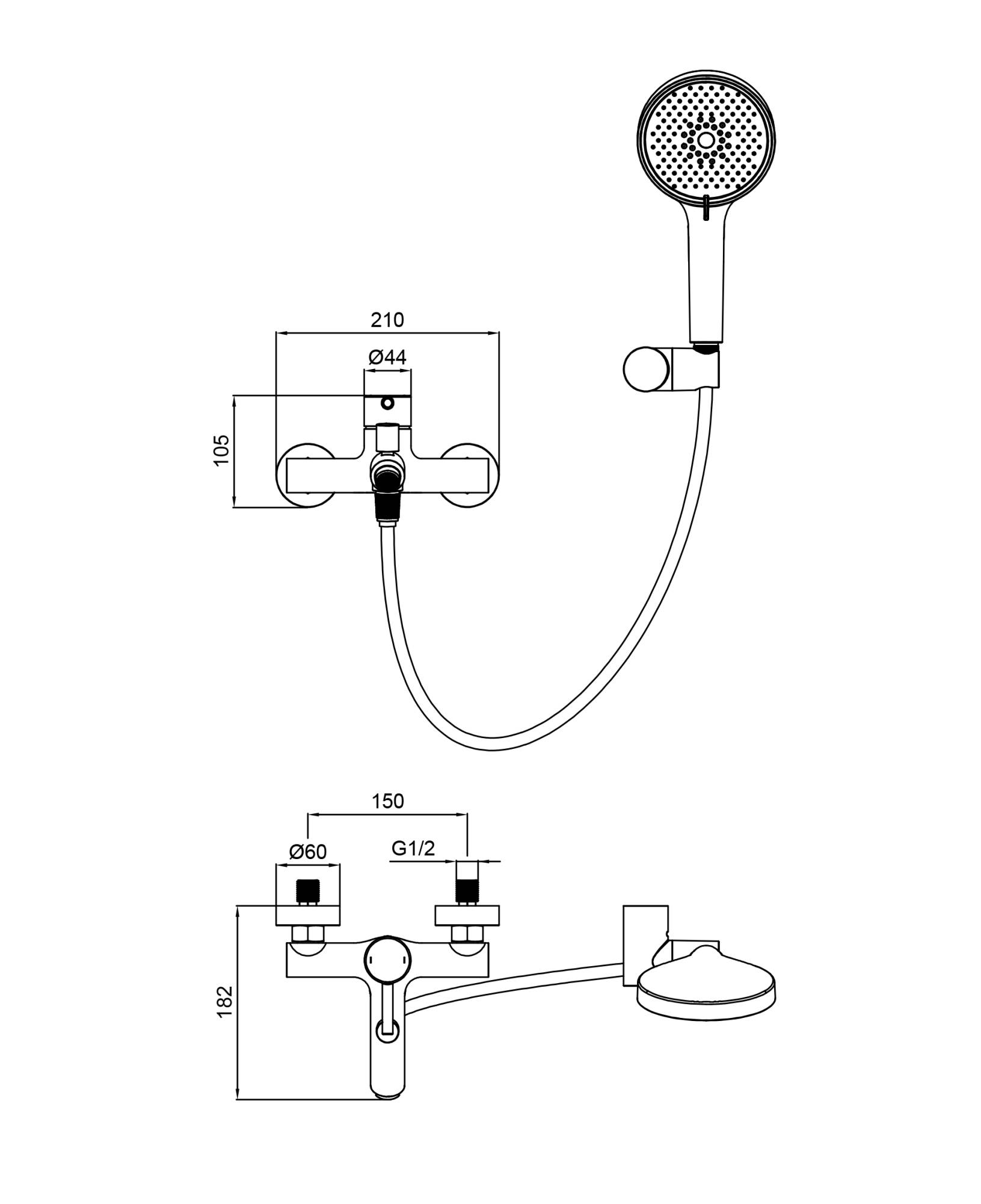 Смеситель для ванны с душем Wonzon & Woghand Solo WW-639032-1-BN брашированный никель фото 2