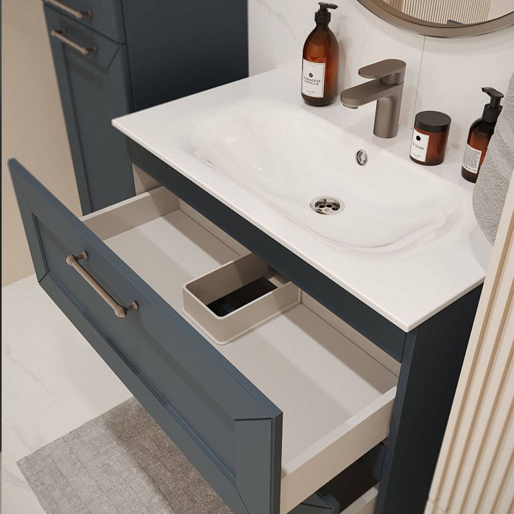 Тумба с раковиной Terminus Victoria VIC10802703101O серый шёлк, 80x62 фото 2