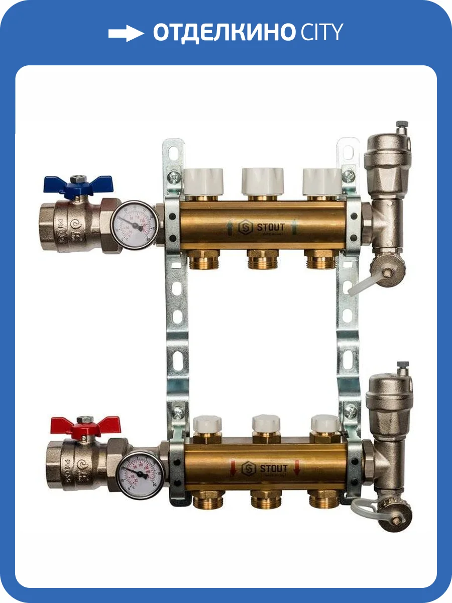 Коллектор Stout распределительный из латуни без расходомеров 1/3/4x3, SMB 0468 000003 фото 6