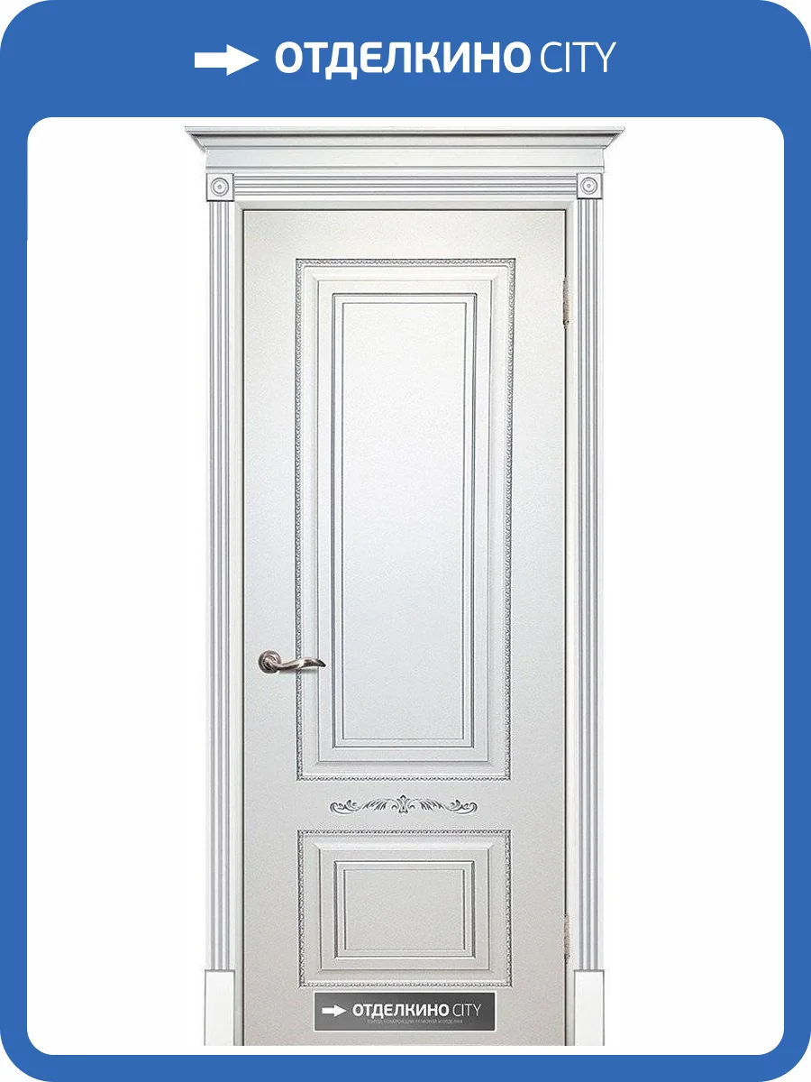 Межкомнатная дверь Текона Смальта 04 ДГ (Эмаль белая RAL 9003+патина серебро) 2000x800 фото 3