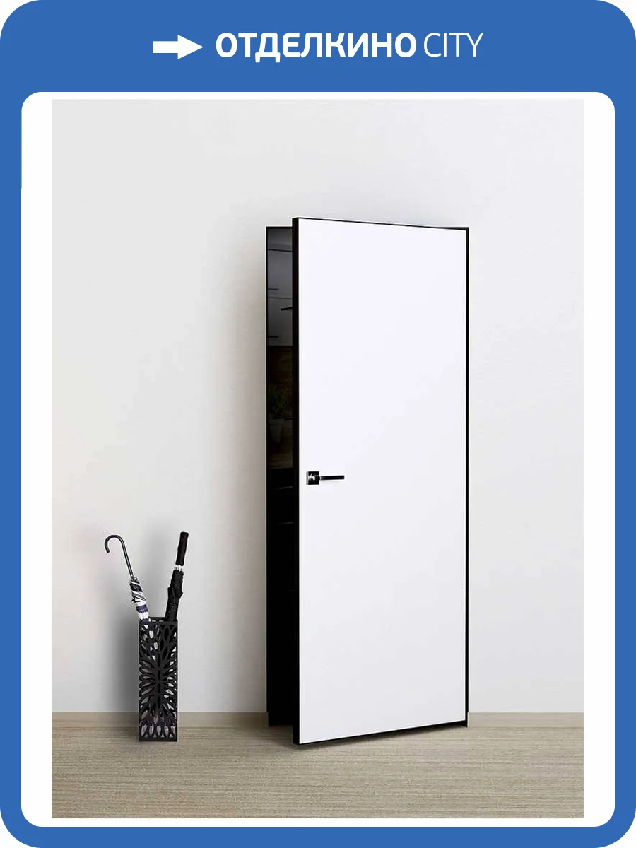 Дверь скрытого монтажа PX-0 Invisible, AL кромка черная с 4 сторон, открывание «на себя» 900x2000 фото 2