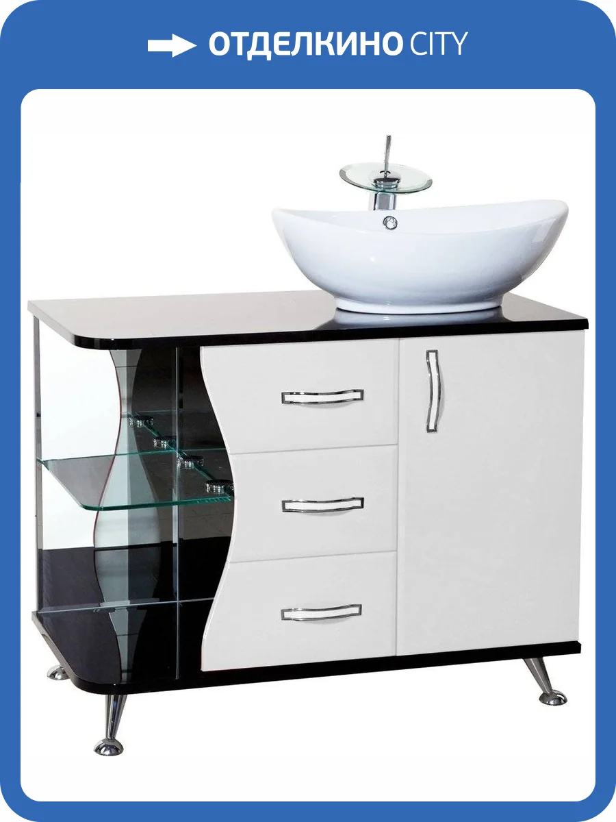 Тумба с раковиной Bellezza Рио 90 R черно-белая фото 6
