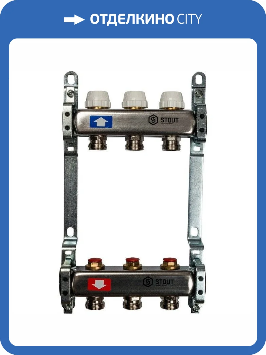 Коллектор Stout из нержавеющей стал с запорными клапанами 1/3/4x3, SMS 0922 000003 фото 7