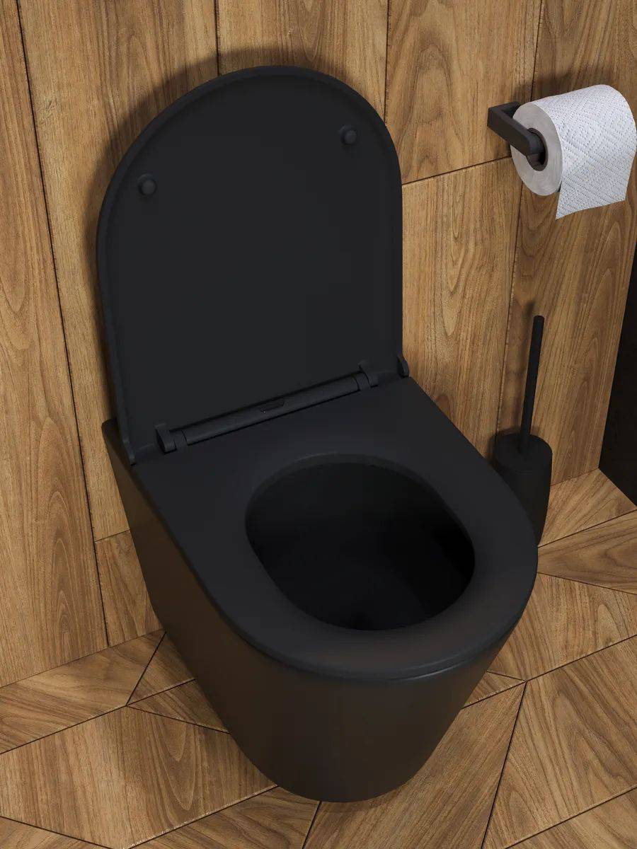 Унитаз подвесной Watersense Rita W00085 безободковый, сиденье микролифт, черный матовый фото 7