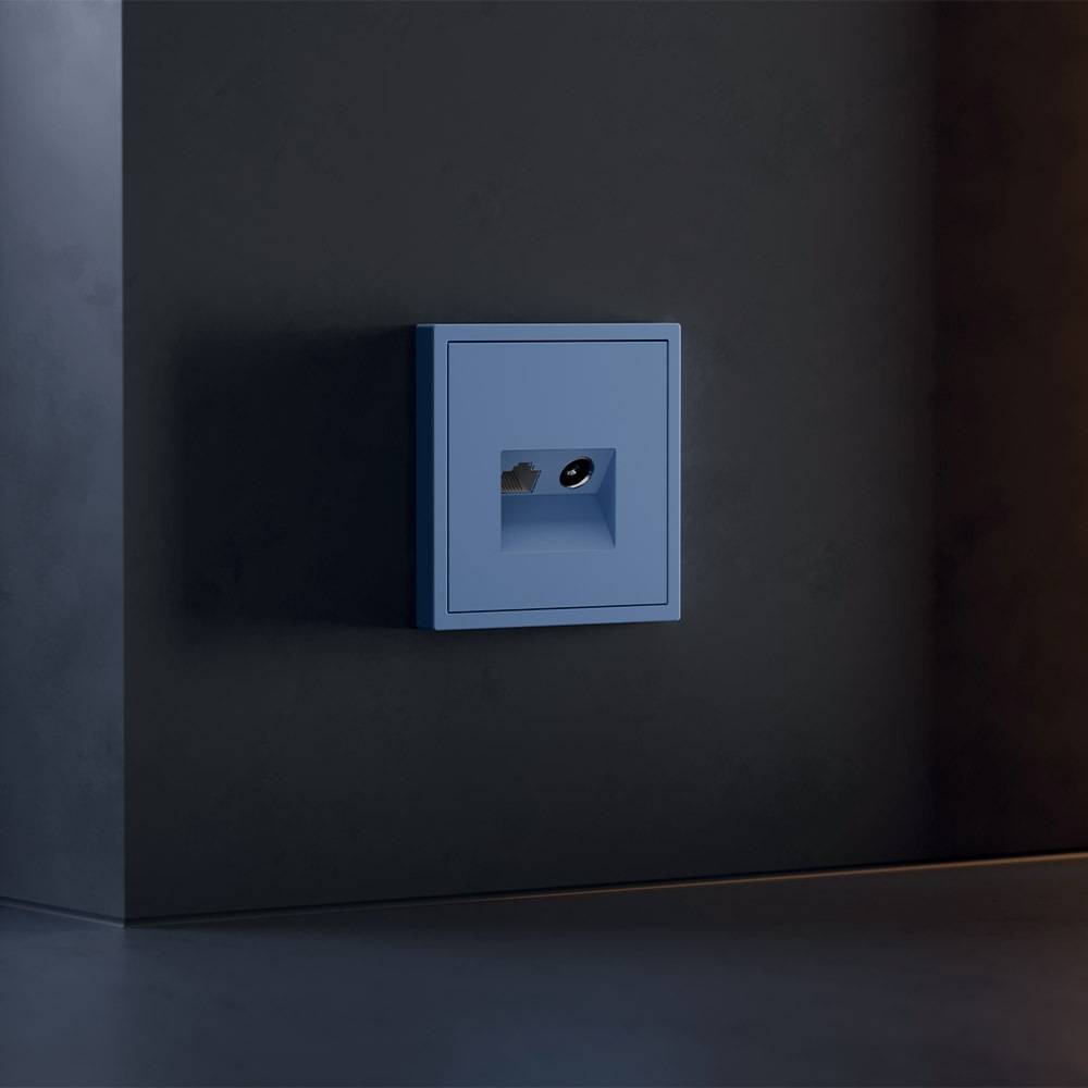 Лицевая панель для ТВ-розетки+Ethernet RJ45 Voltum S70 VLS002715 деним фото 2