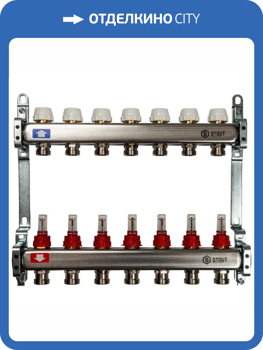 Коллектор Stout из нержавеющей стали с расходомерами 1/3/4x7, SMS 0917 000007 фото 7