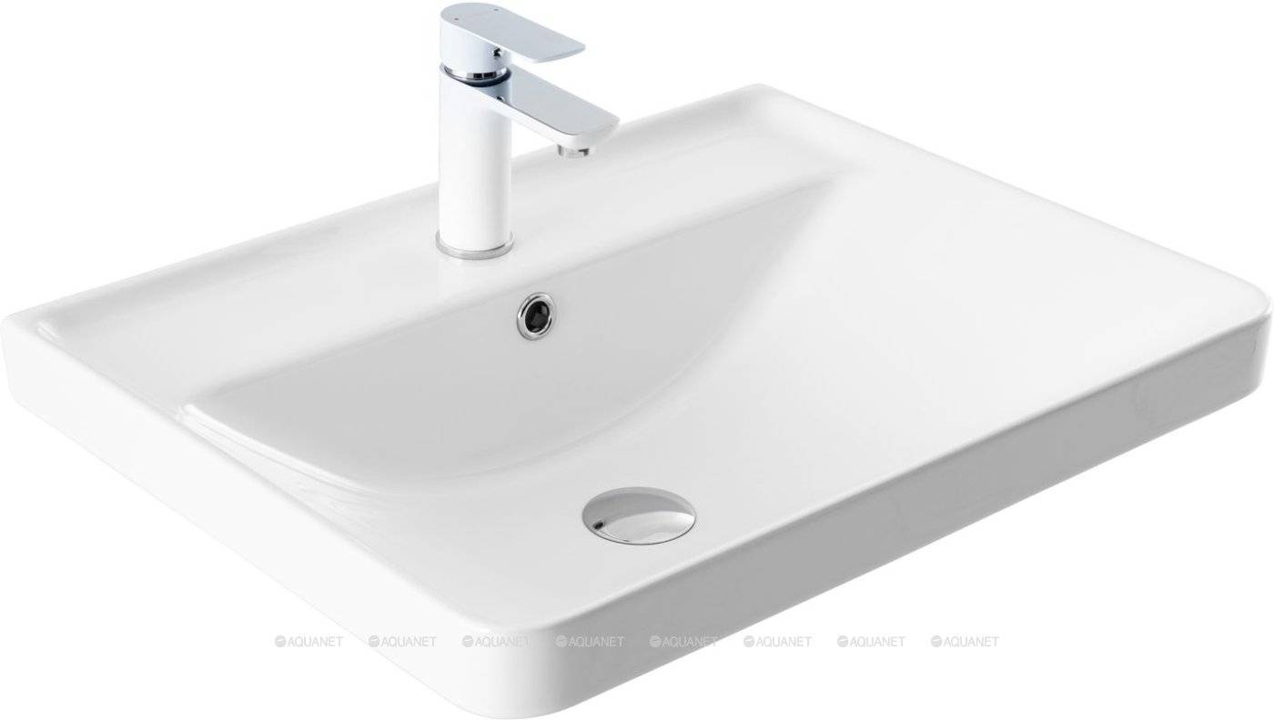 Тумба с раковиной Aquanet Ирис new 60 312425 подвесная, белый глянец, 2 ящика, раковина Ирис-Т 00346264 фото 2