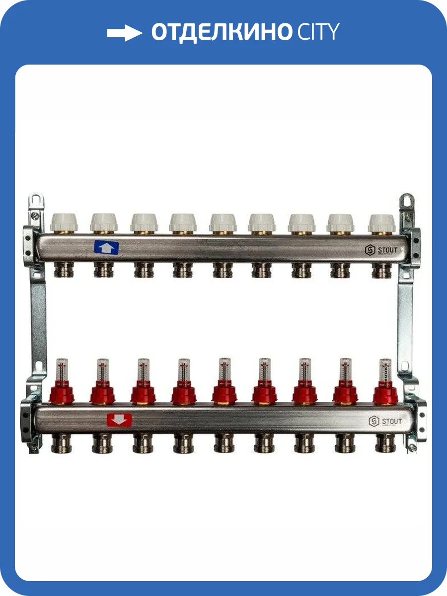 Коллектор Stout из нержавеющей стали с расходомерами 1/3/4x9, SMS 0917 000009 фото 7