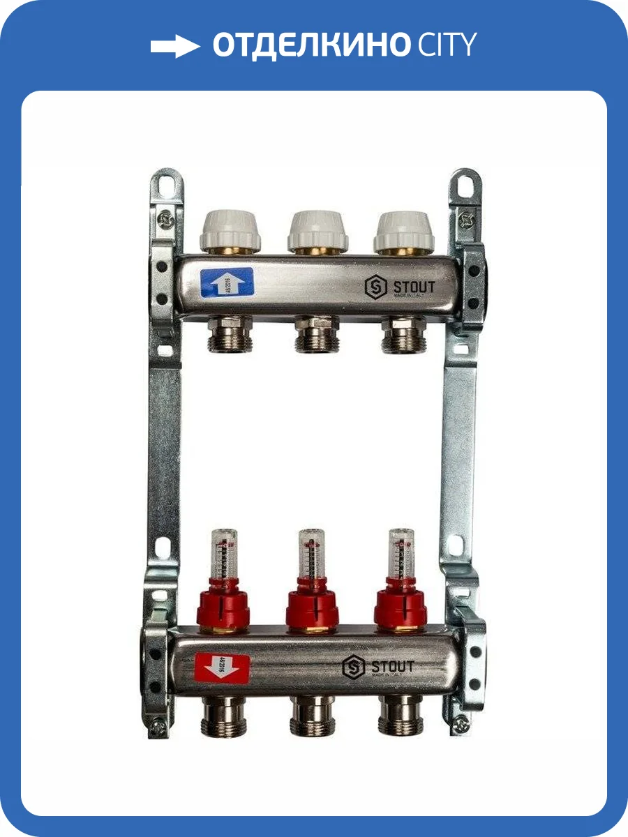 Коллектор Stout из нержавеющей стали с расходомерами 1/3/4x3, SMS 0917 000003 фото 7