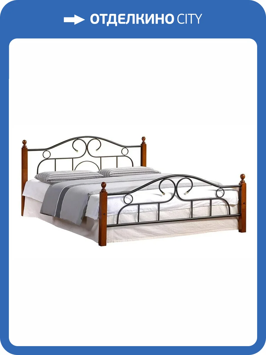 Кровать Tetchair AT-808 5414 дерево гевея/металл, 160x200 см (queen bed), красный дуб/черный фото 5