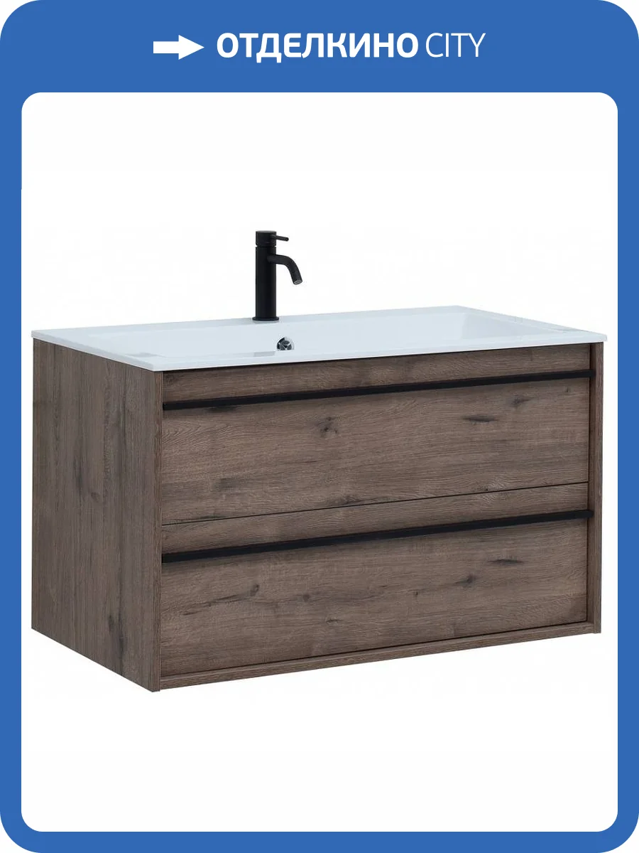 Тумба с раковиной Aquanet Lino 90 271950 подвесная, дуб веллингтон фото 12