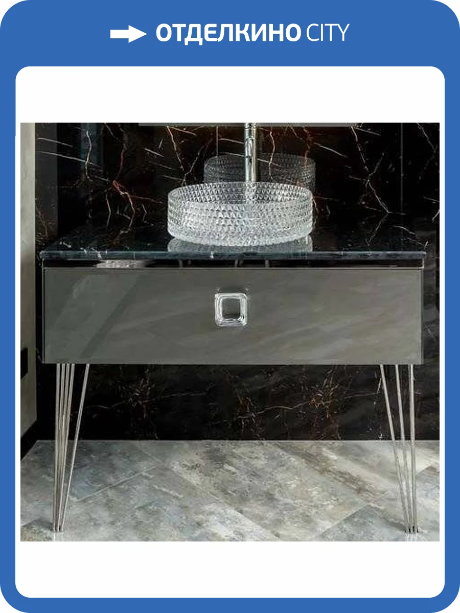 Тумба с раковиной Armadi Art Lucido 100 глянцевый графит, раковина 817, ножки хром фото 9
