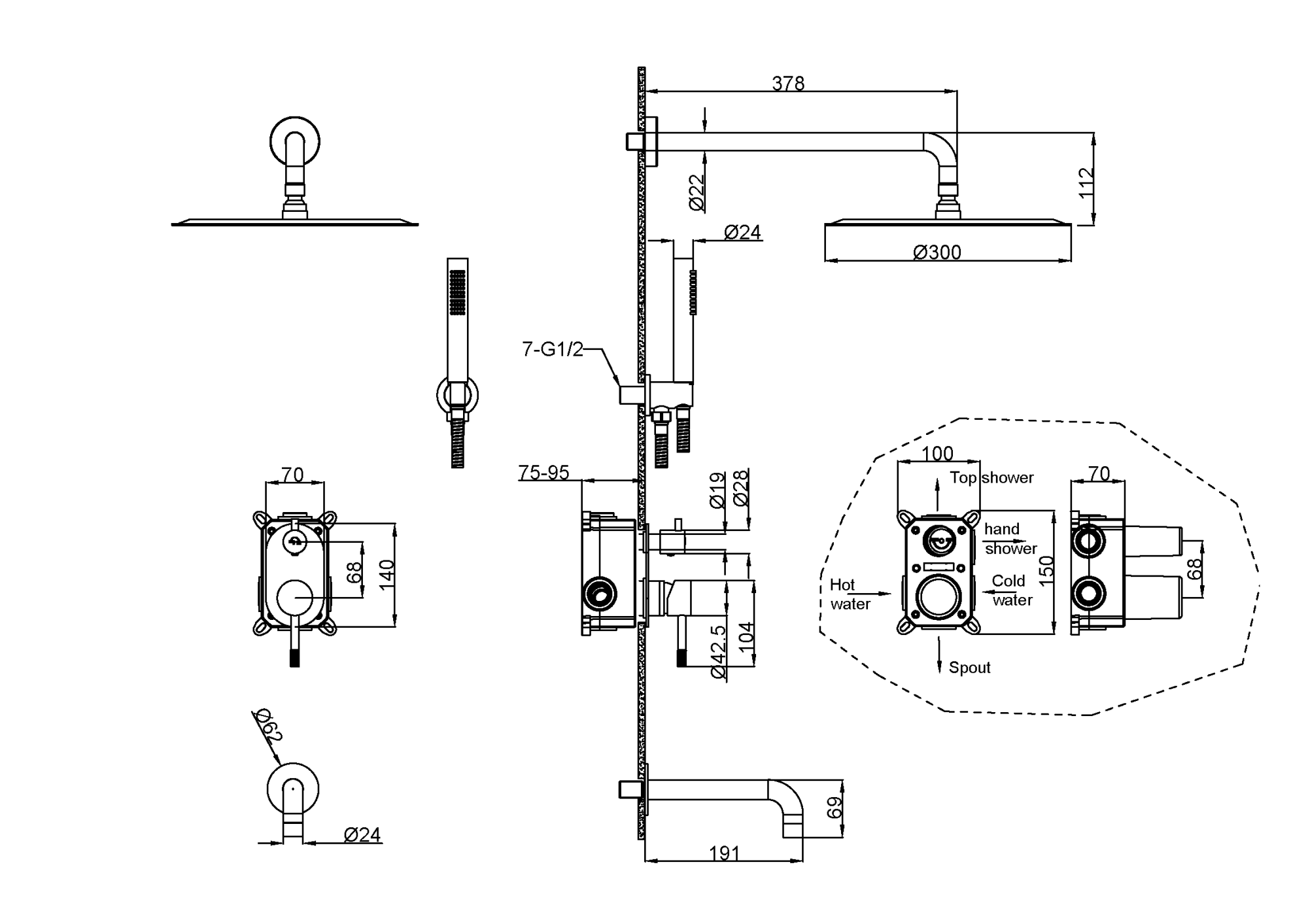 Душевой комплект Boheme Uno 464-2-CB с изливом, Copper Brushed фото 2