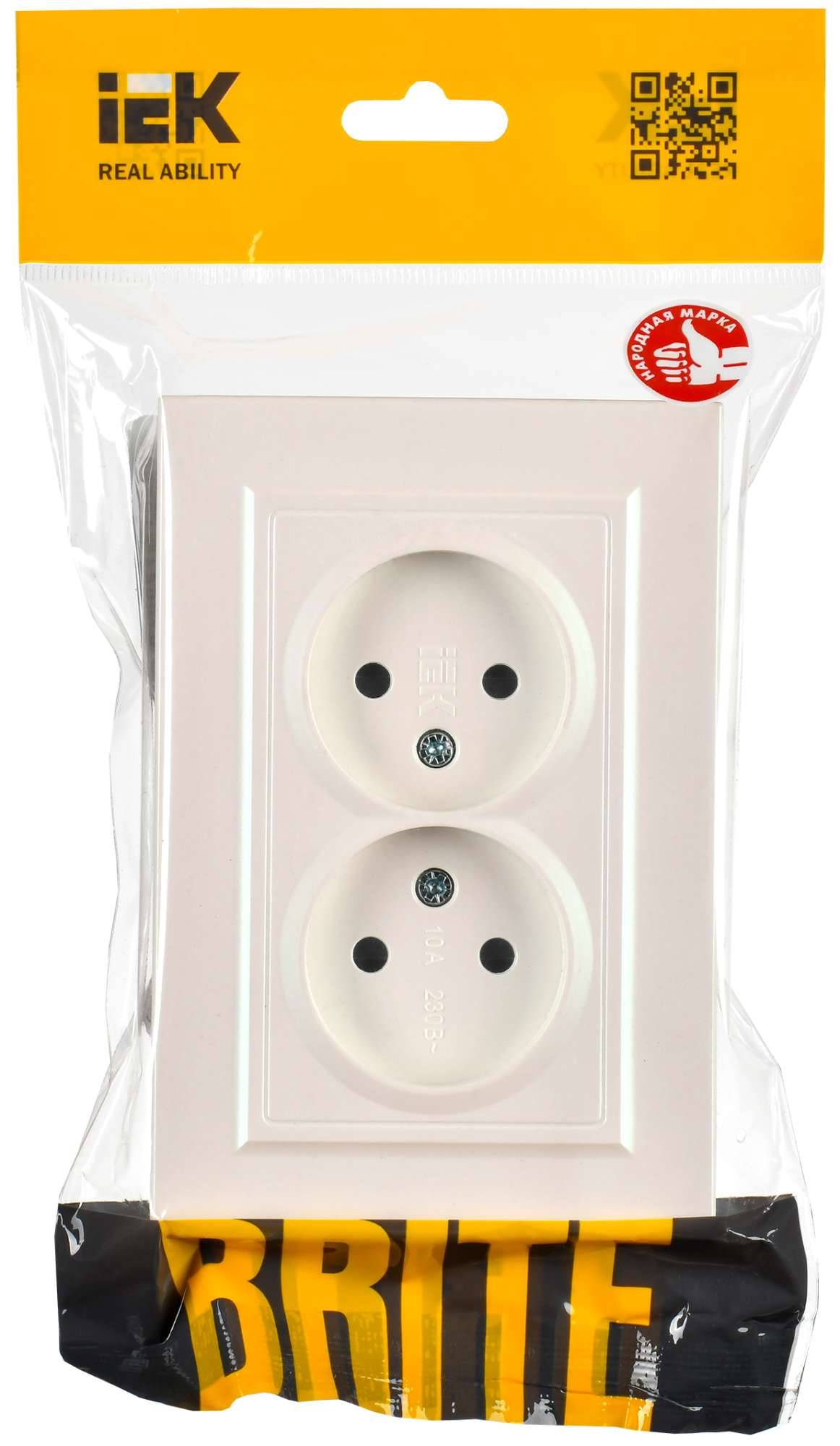 Розетка 2-местная с защитными шторками IEK Brite BR-R23-10-K36-F жемчуг фото 7