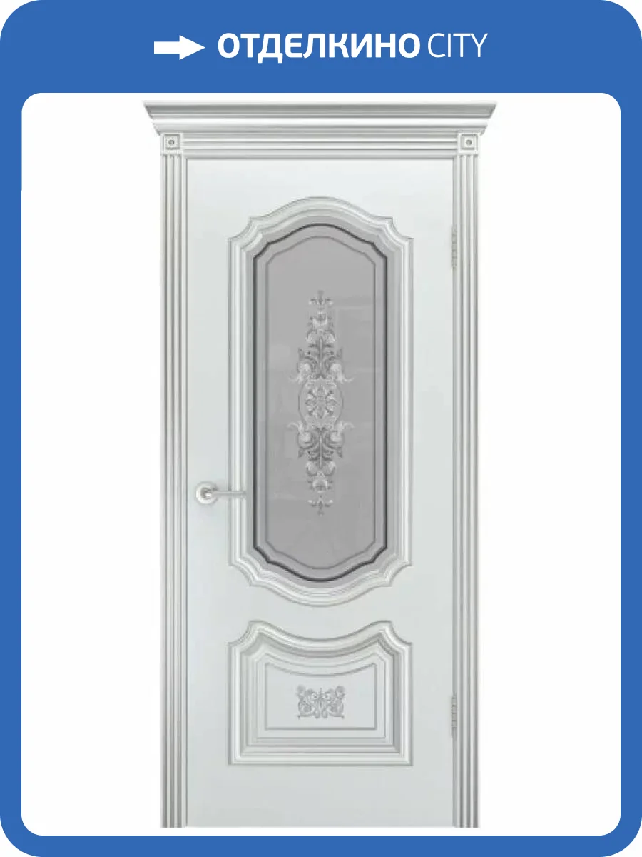 Межкомнатная дверь эмаль Шейл Дорс Соло R-0 B3, остекленная, белый, патина серебро 700x2000 фото 2