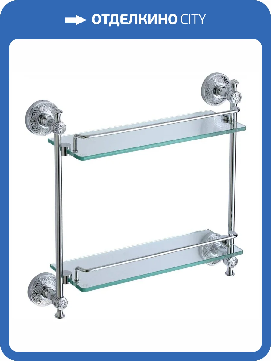 Полка прямая двойная (стеклянная) 40 см Savol 58а S-005822А хром фото 3