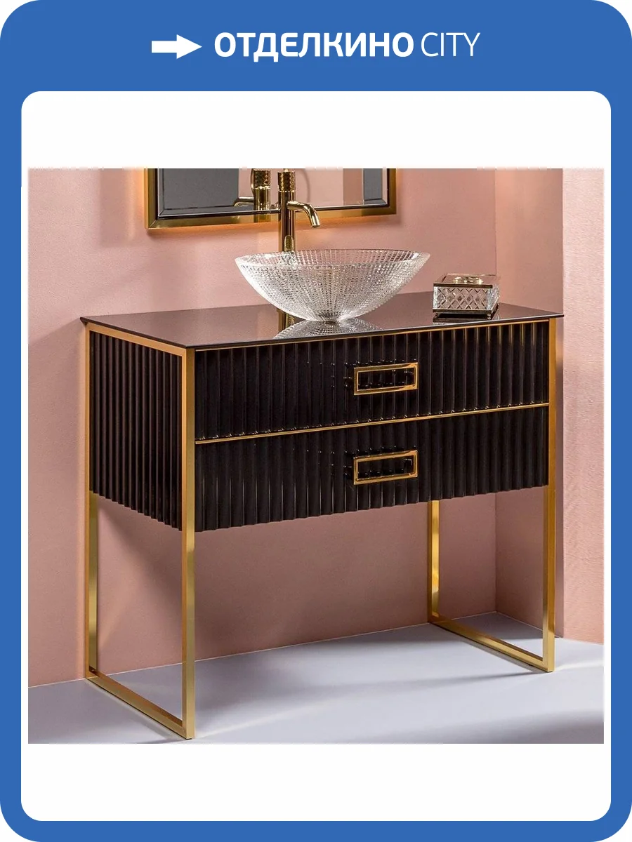 Тумба с раковиной Armadi Art Monaco 100 с черной столешницей черная, золото фото 6