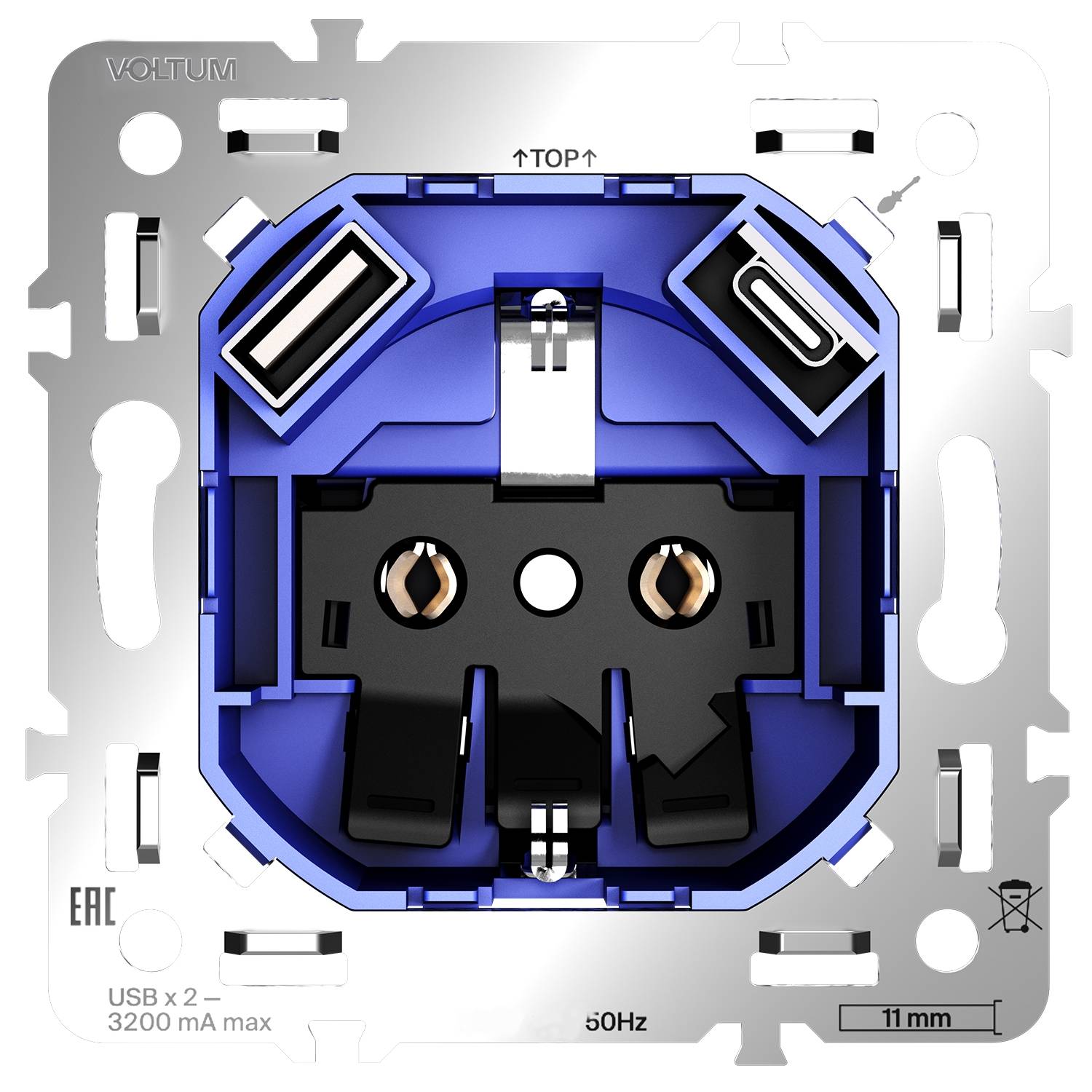 Механизм розетки 1-местной с заземлением, шторками и USB Type A+С Voltum S70 VLS0405M фото 2