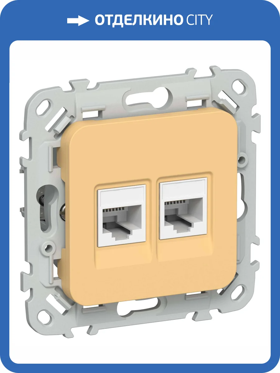 Розетка компьютерная RJ45 2-местная IEK Flite FI-K22-1-K90 золотарник фото 2