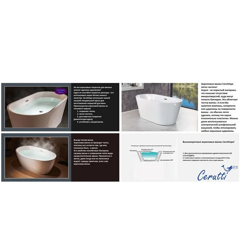 Акриловая ванна Cerutti Spa Resia CT7388 1680x730x600 фото 3
