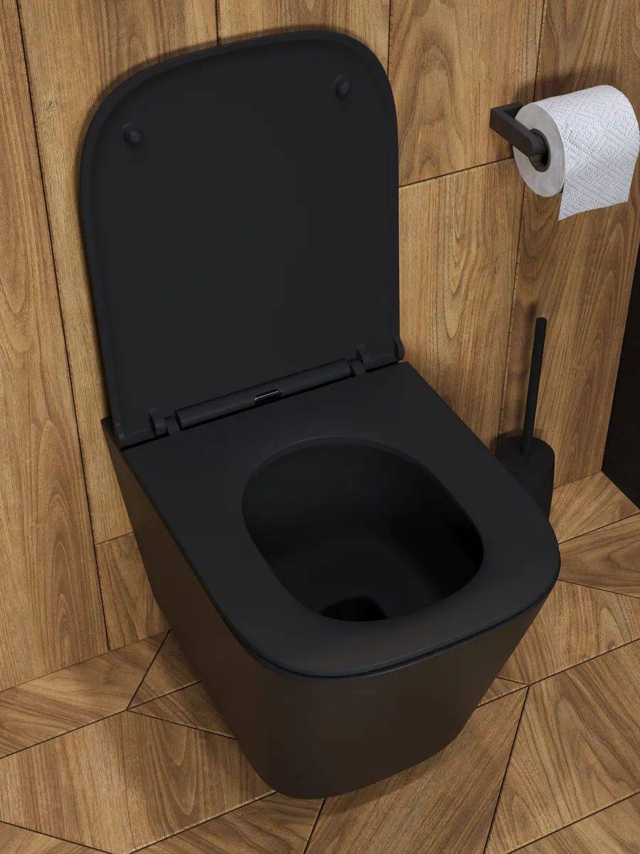 Унитаз подвесной Watersense Eva S W00083 безободковый, сиденье микролифт, черный матовый фото 7