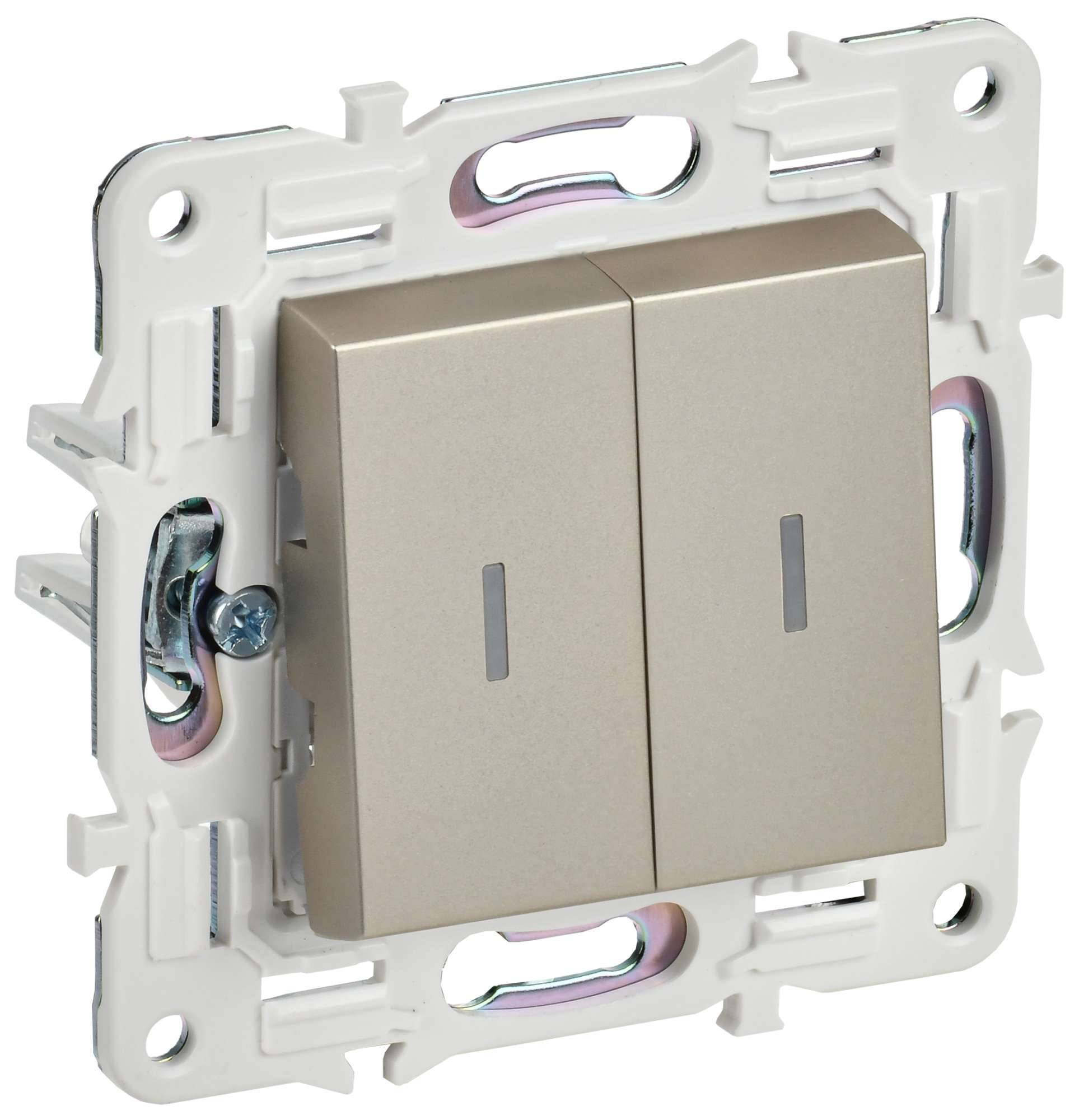 Выключатель 2-клавишный проходной IEK Skandy SK-V22-1-10-K37 шампань