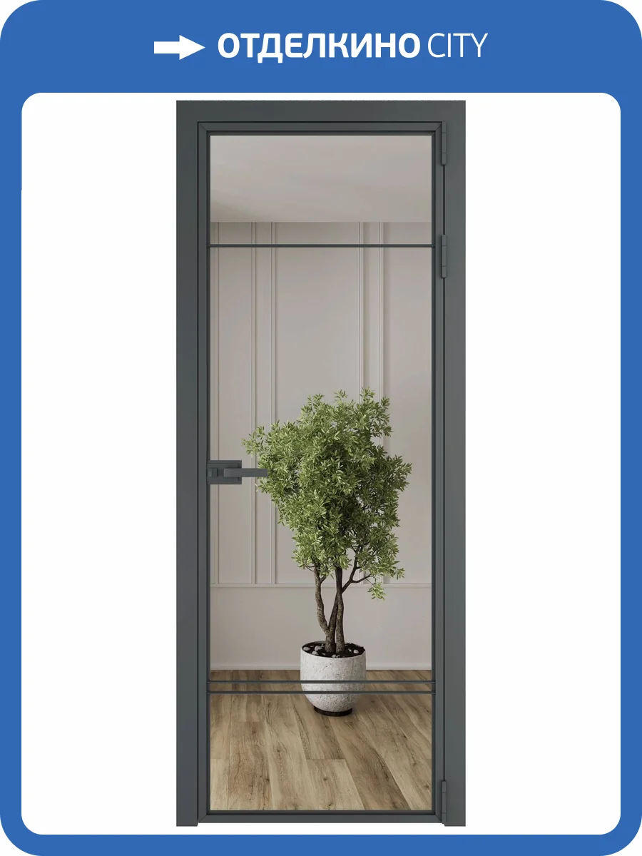 Межкомнатная дверь Profil Doors 4 AX цвет профиля Серая ночь, стекло безопасное 6 мм зеркало 600x2000 фото 2