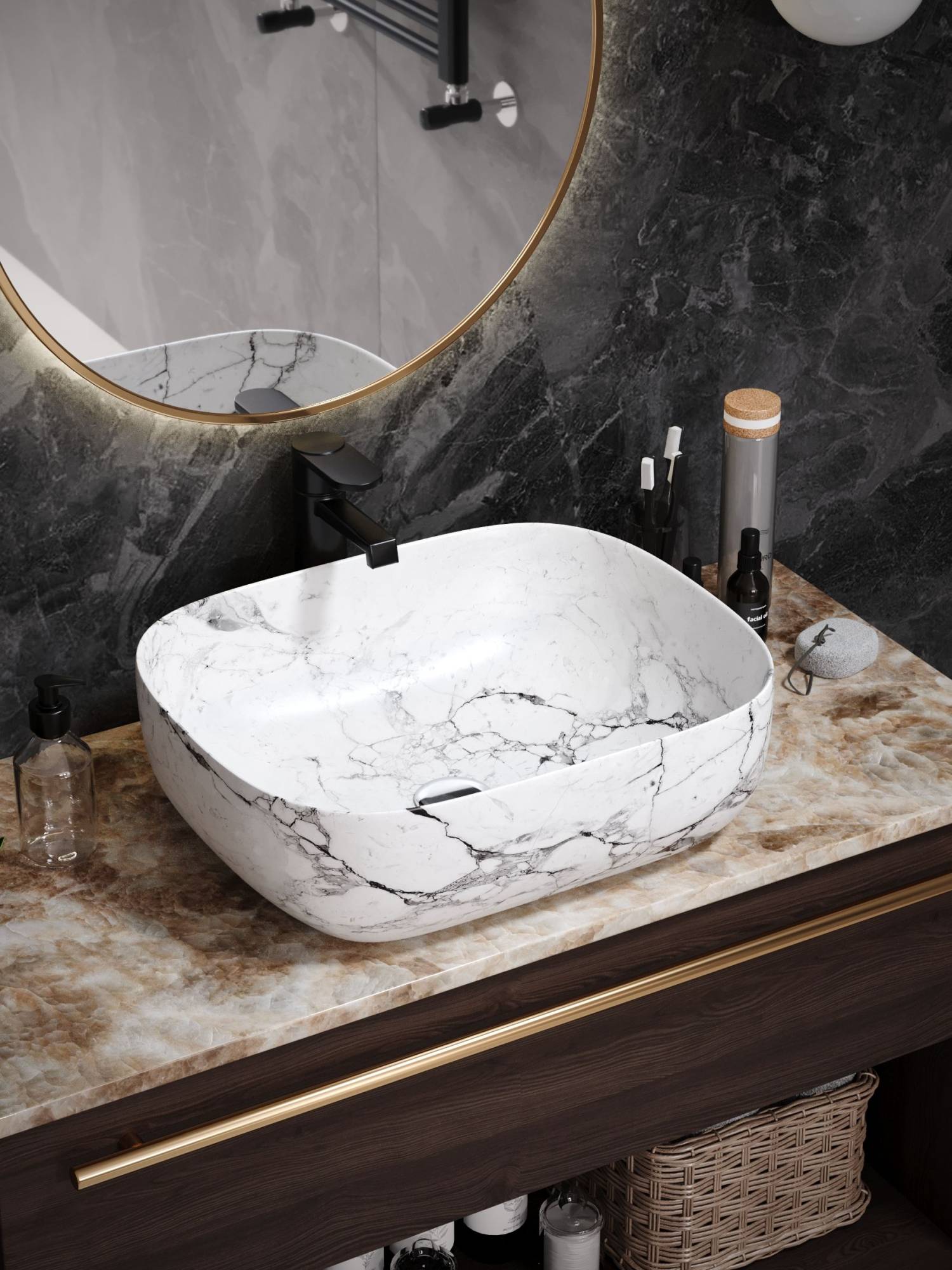 Раковина Watersense Rita 50 W00055 белый мрамор фото 6