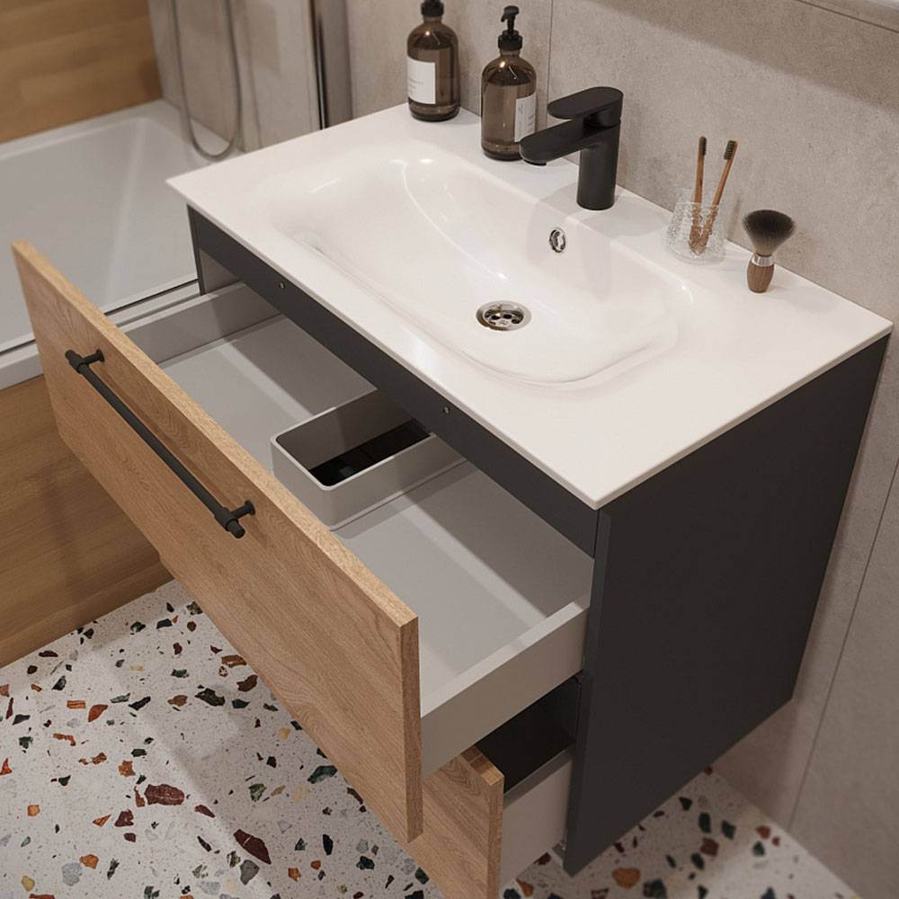 Тумба с раковиной Terminus Venta VEN10802300001O шпон, дуб, 80x62 фото 2