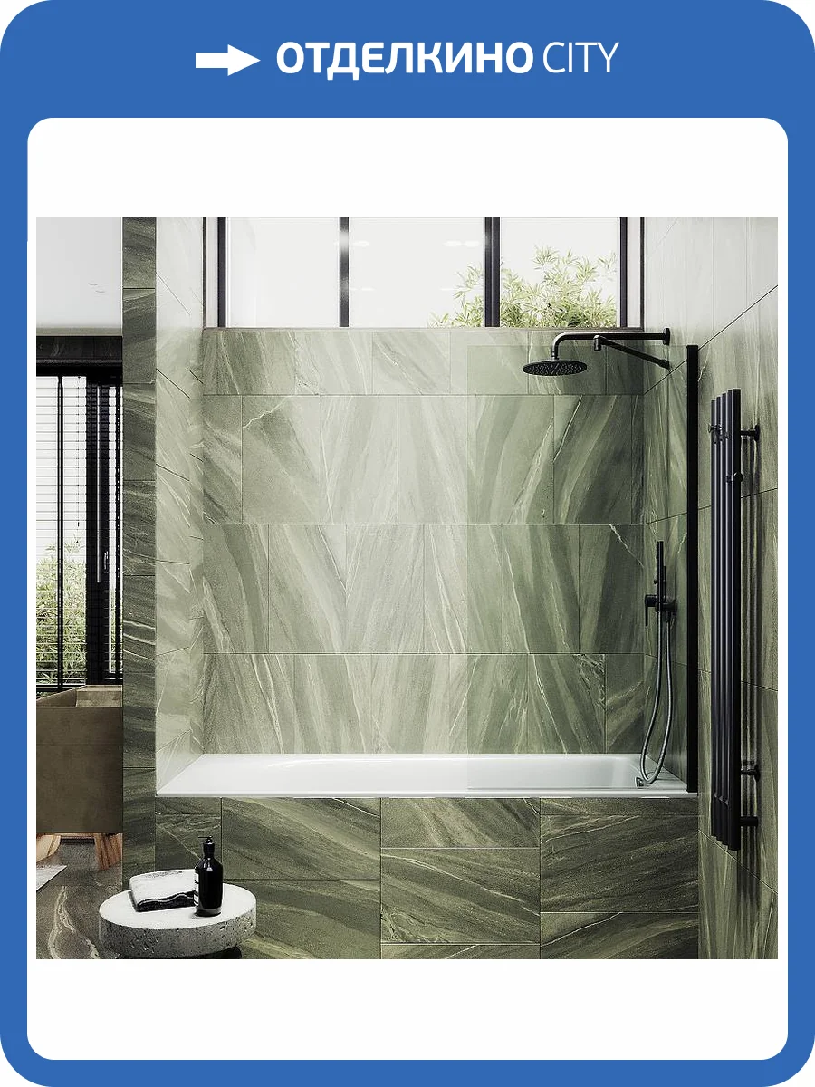 Шторка на ванну MaybahGlass MGV-65-6ш стекло прозрачное, профиль черный, 1400x900 фото 4