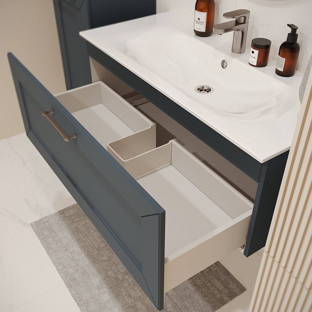 Тумба с раковиной Terminus Victoria VIC101001703101O серый шёлк, 100x38 фото 2