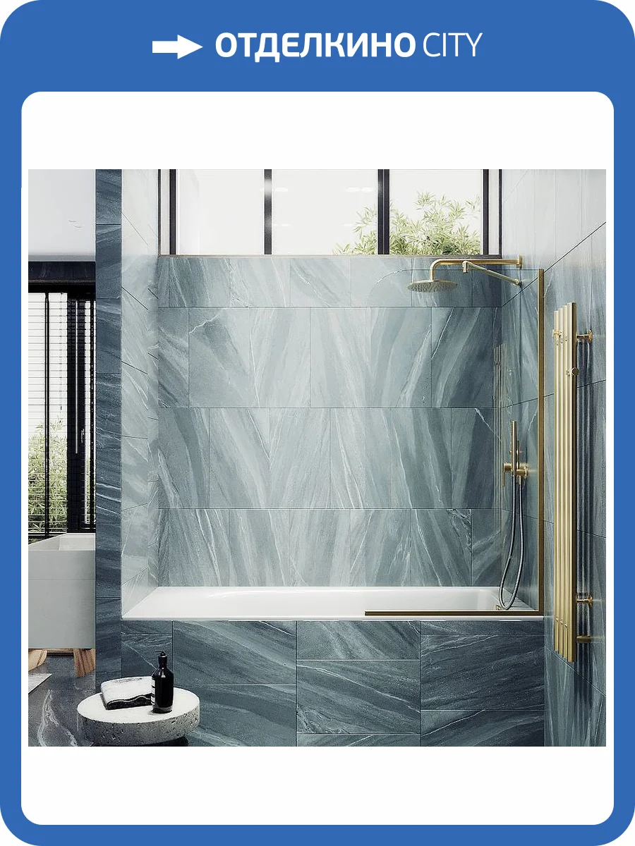 Шторка на ванну MaybahGlass MGV-126-3у стекло прозрачное, профиль золото, 1400x440 фото 4