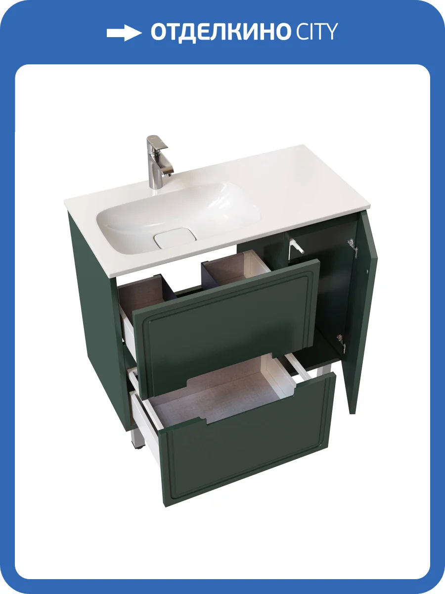 Тумба с раковиной Taliente Cevia TA-MBC-90PR(L)-grigio verde серо-зеленая матовая, 90 см фото 5