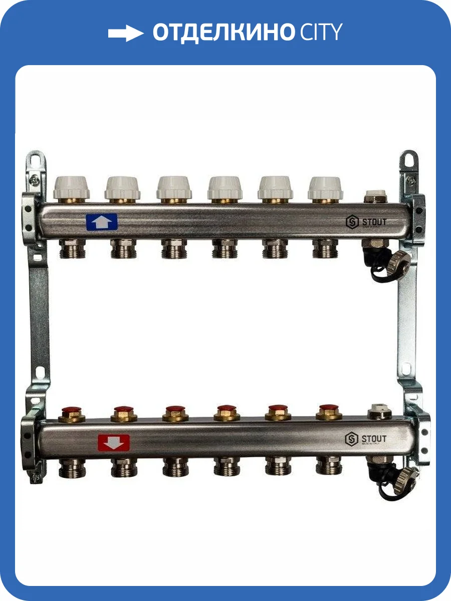 Коллектор Stout из нержавеющей стали без расходомеров, с клапаном вып. воздуха и сливом 1/3/4x6, SMS-0932-000006 фото 7