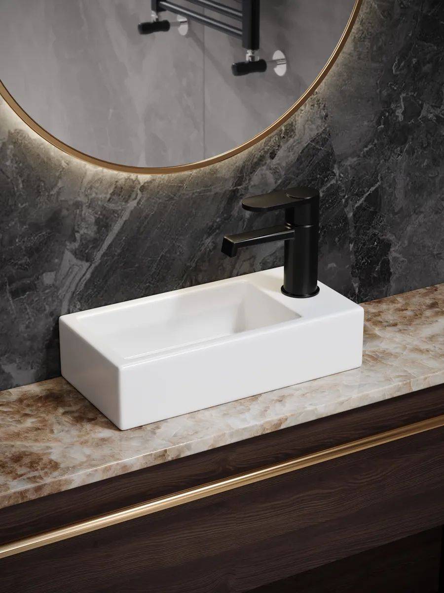 Раковина Watersense Mia 37 W00027 правая, белая фото 6