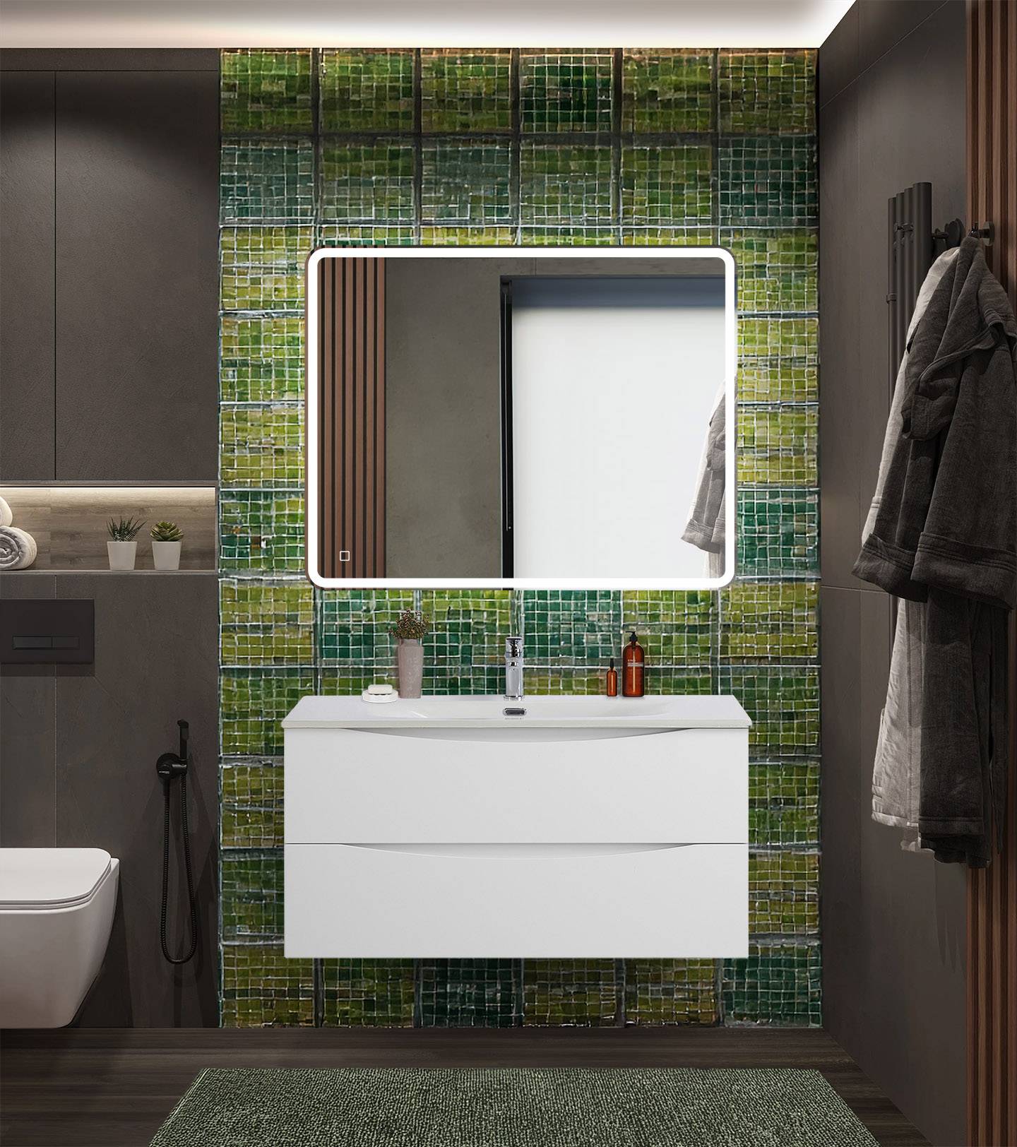Тумба с раковиной BelBagno MARINO-CER-N 100 Bianco Lucido, раковина BB-8099 фото 6