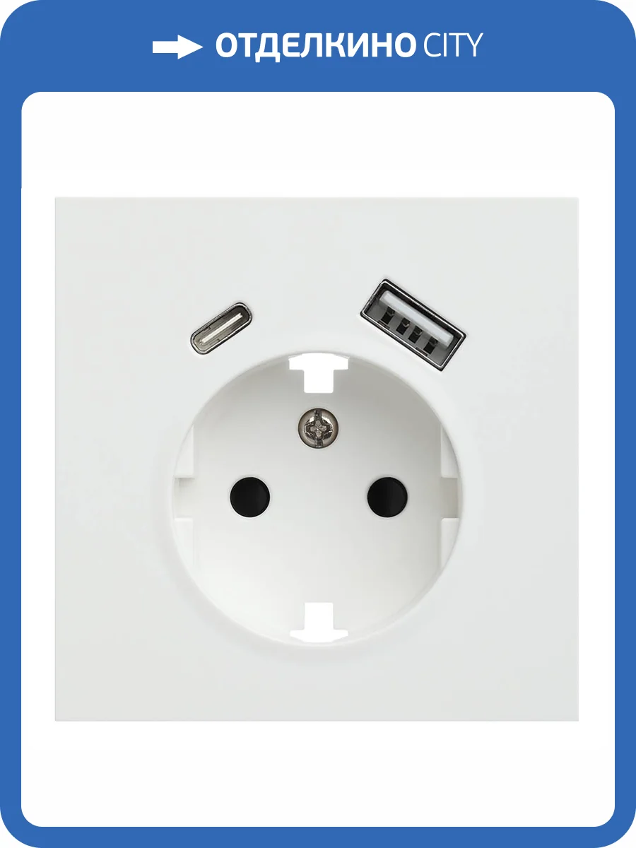 Лицевая панель для розетки 2к+з с USB A+C Rikett 35637 MW белый сатин фото 2