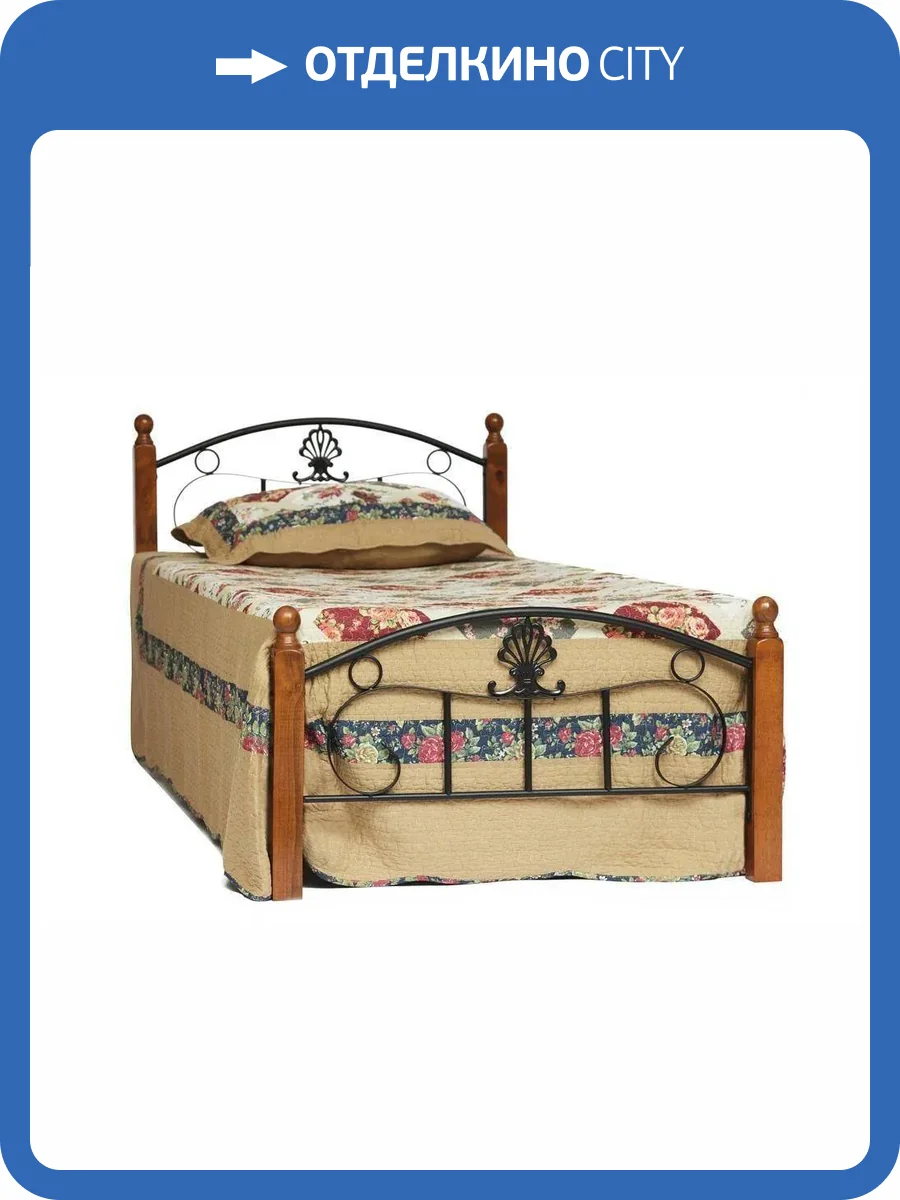 Кровать Tetchair Румба (AT-203) 9894 дерево гевея/металл, 90x200 см (single bed), красный дуб/черный фото 6