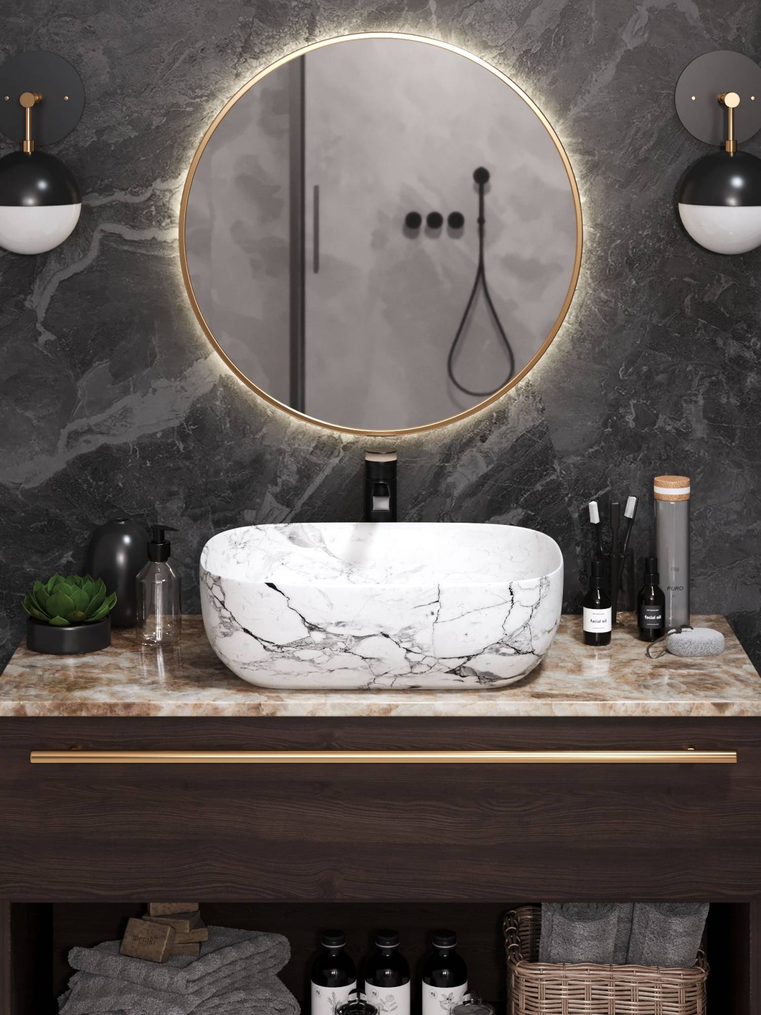 Раковина Watersense Rita 50 W00055 белый мрамор фото 7