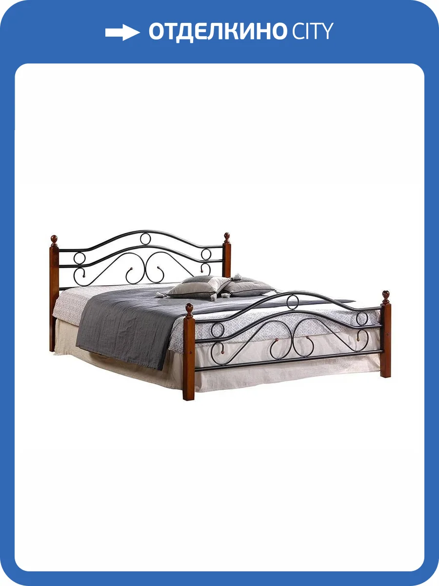 Кровать Tetchair AT-803 5418 дерево гевея/металл, 160x200 см (queen bed), красный дуб/черный фото 4