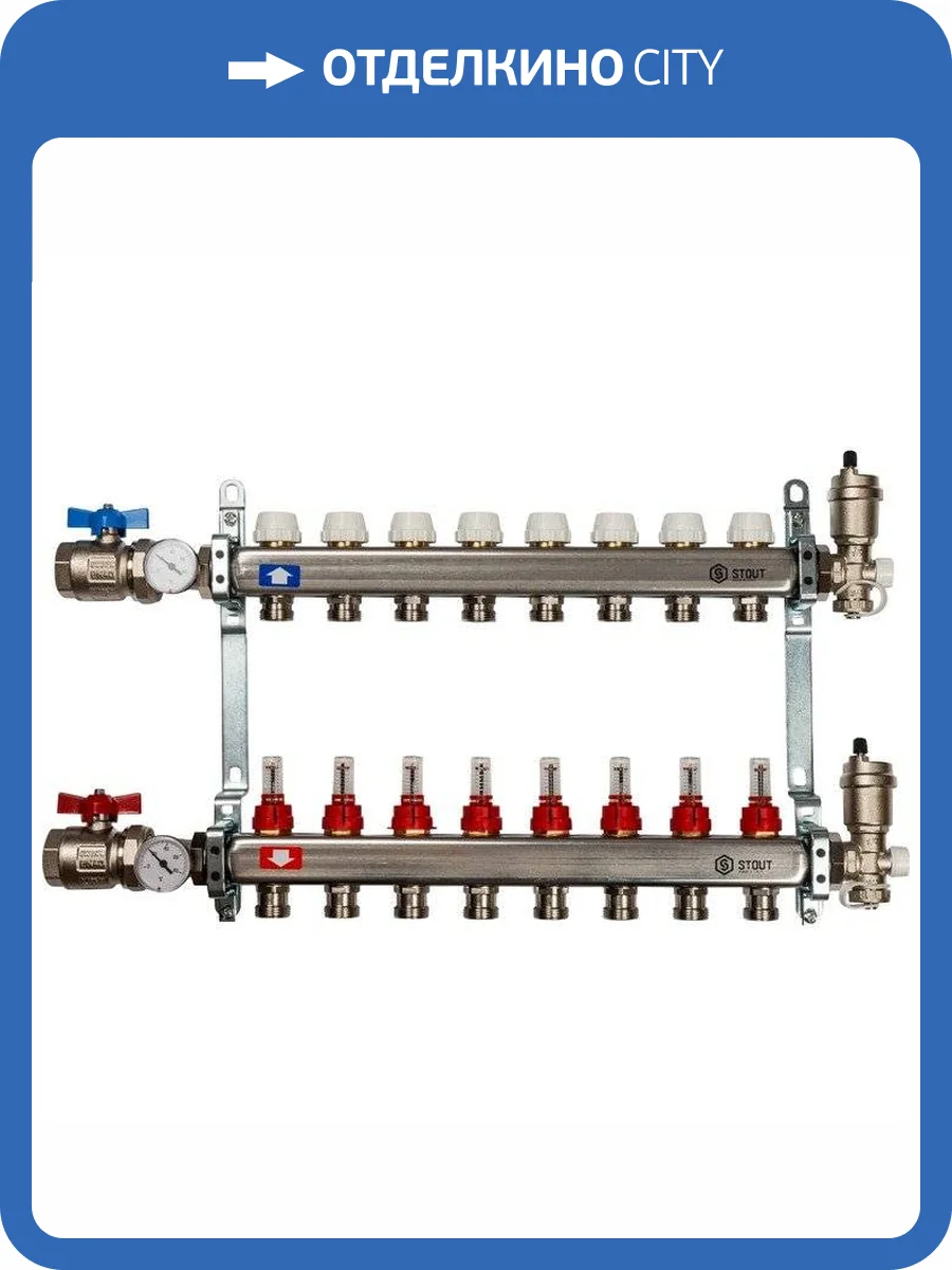 Коллектор Stout из нержавеющей стали в сборе с расходомерами 1/3/4x8, SMS 0907 000008 фото 6